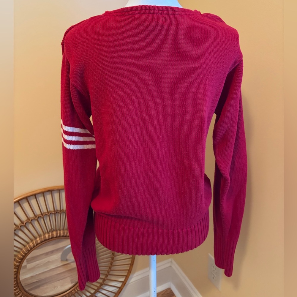 Vintage J. Peterman Women’s Red Sweater w/ Sporty Striped Sleeve Preppy 90’s EUC - Picture 6 of 11